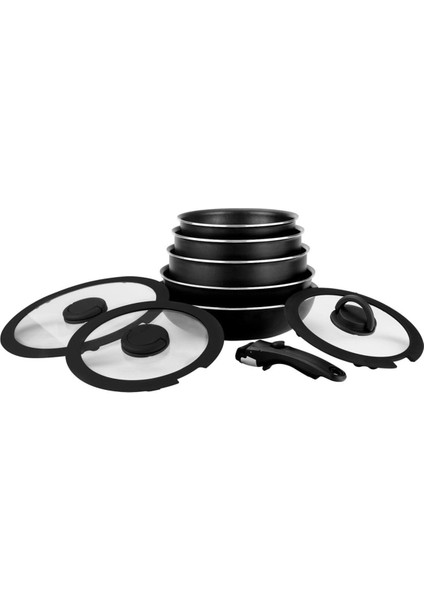 Titanium 9 Parça Set: 22CM Derin & 24CM Sığ Tencere 20-28CM Tava & 28CM Wok 22CM-24CM-28CM Cam Kapak 1 Adet Özel Sap