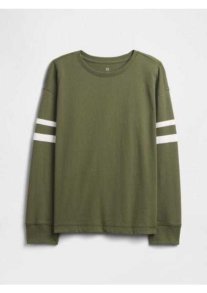 Erkek Çocuk Yeşil Vintage Soft Relaxed Varsity T-Shirt