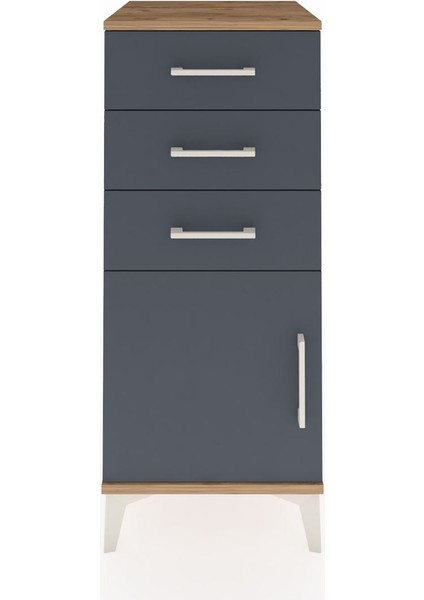 Hyperion Komodin Tek Raflı 3 Çekmeceli Tek Kapaklı 44X44X106 Çam-Antrasit