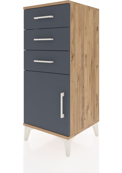 Hyperion Komodin Tek Raflı 3 Çekmeceli Tek Kapaklı 44X44X106 Çam-Antrasit modelleri