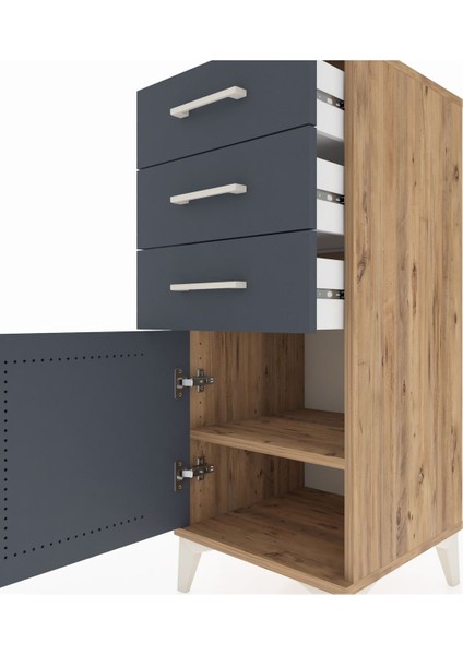 Hyperion Komodin Tek Raflı 3 Çekmeceli Tek Kapaklı 44X44X106 Çam-Antrasit indirimleri