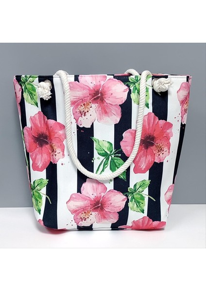 Çiçek Desenli Plaj Çantası
