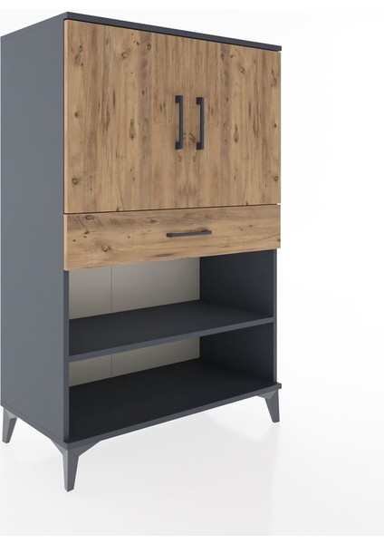 Hyperion Dolap 3 Raflı Tek Çekmeceli 2 Kapaklı 88X44X134 Antrasit-Çam fiyatları