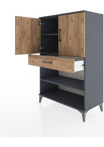 Hyperion Dolap 3 Raflı Tek Çekmeceli 2 Kapaklı 88X44X134 Antrasit-Çam fırsatları