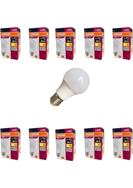 Ledvalue 8.5W E27 LED Ampul | 2700K Sarı Işık, 806 Lümen, 60W Eşdeğer | Enerji Tasarruflu Ampul – 10&apos;lu Paket