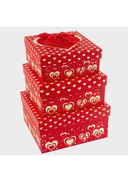 3'lü Love Yazılı Kalp Hediye Kutusu