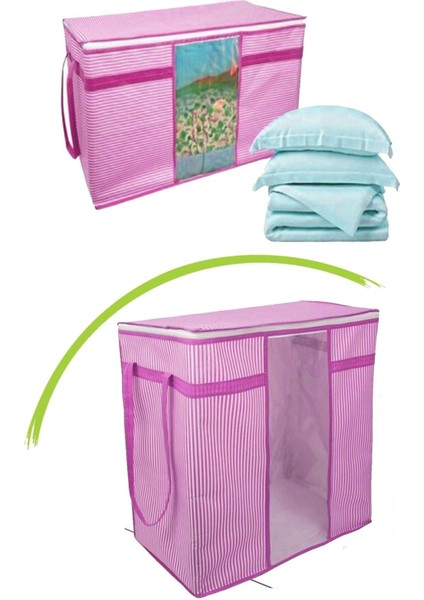 Pencereli Saklama Hurcu - Pembe Beyaz Çizgili