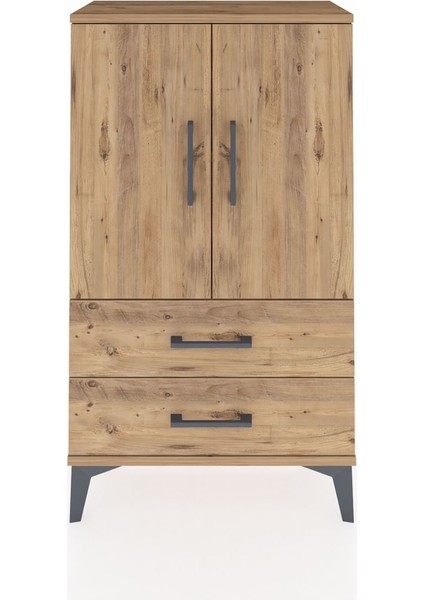 Arges Komodin 2 Raflı 2 Çekmeceli 2 Kapaklı 60X30X106 Çam-Çam