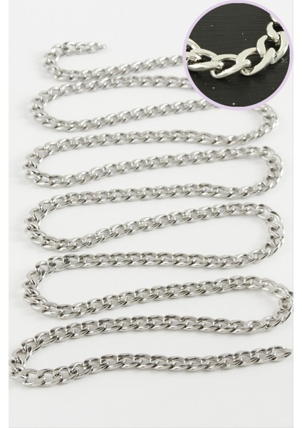 5 mm Düz Gümüş Renkli Çelik Zincir 1 Metre