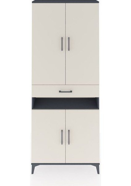 Arges Dolap 5 Raflı Tek Çekmeceli 4 Kapaklı 88X30X221 Antrasit-Aytaşı