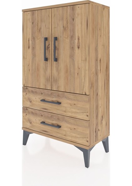 Arges Komodin 2 Raflı 2 Çekmeceli 2 Kapaklı 60X30X106 Çam-Çam indirimleri
