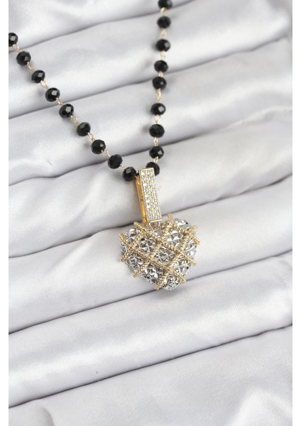 Bfs 316L Çelik Zincir Kristal Boncuklu Kalpli Kadın Kolye