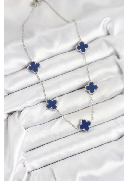 Bfs 316L Çelik Zincir Gümüş Lacivert Renk Yonca Kadın Kolye fiyatları