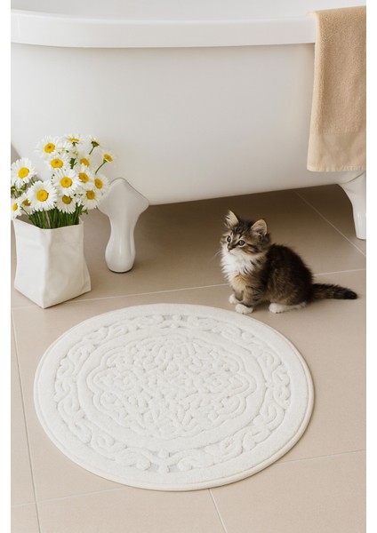 Beyaz Yuvarlak Banyo Paspası 60X60, Şık ve Rahat Kullanım Için Tasarlandı