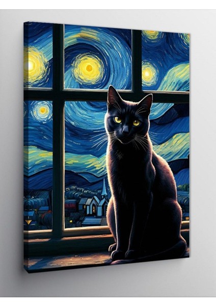 Kanvas Tablo Yıldızlı Gece Kedisi 100 x 140 CNVSDKEY-126208-100-140