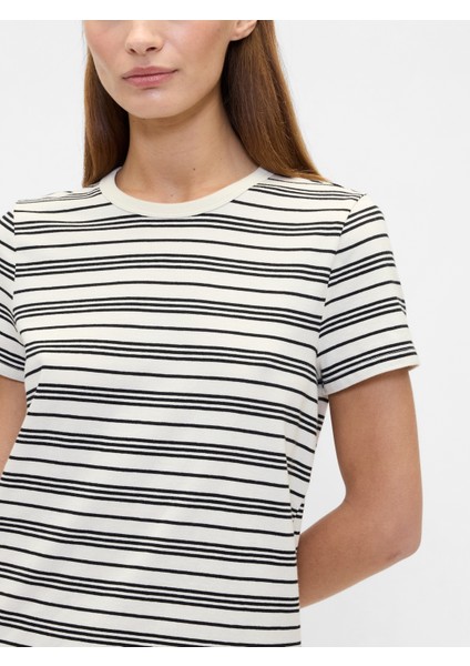 Kadın Siyah Çizgili Crewneck T-Shirt modelleri