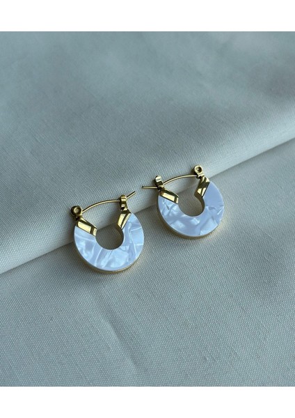 14 K Altın Kaplama Sedef Detaylı Halka Küpe