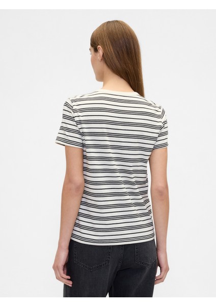 Kadın Siyah Çizgili Crewneck T-Shirt indirimleri