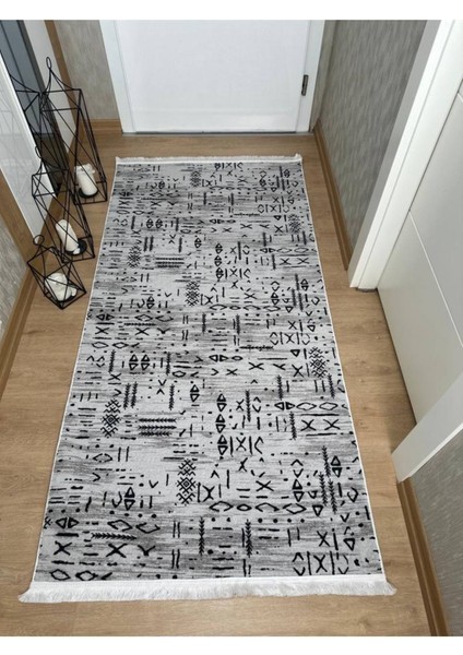 Desenli Saçaklı Üç Boyutlu Gri Yıkanabilir Kabartmalı Kaymaz Halı indirimleri