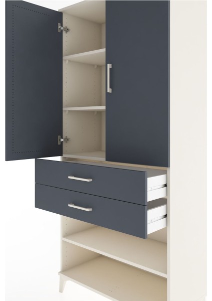 Hyperion Dolap 4 Raflı 2 Çekmeceli 2 Kapaklı 88X44X195 Aytaşı-Antrasit indirimleri