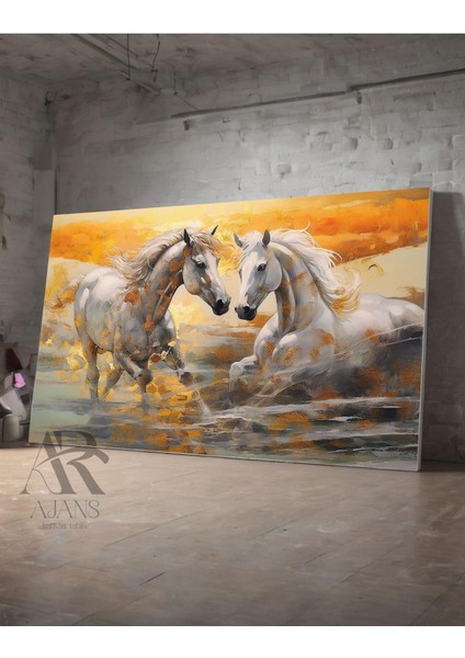 Kanvas Tablo Çift Beyaz At Dekoratif Kanvas Tablo 50 x 70
