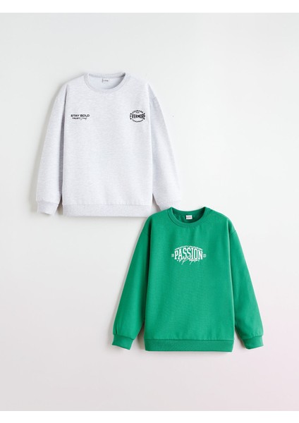 Yeni Sezon Bisiklet Yaka Erkek Çocuk Sweatshirt 2'li