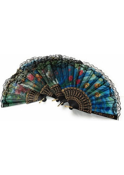 2&apos;li El Yelpazesi Seti – Çiçek Desenli, Tüllü Kenarlı, Bez Kumaşlı ve Plastik Saplı – Katlanabilir, Hafif ve Şık – Kadınlar Için Klasik Tarzı Yelpaze – El Taşımaya Uygun Pratik Kullanım