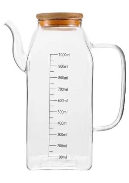1000ML Bambu Kapaklı Cam Yağlık ve Sirkelik – Dayanıklı ve Şeffaf Sıvı & Mutfak Için Sıvı Ölçüm ve Saklama Çözümü 1000ML - Cam Sürahi Sıvı Ölçü Kabı