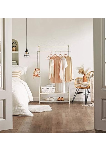 Klasik Tarzda Askısı, Çubuklu ve 2 Metal Raflı, 92 x 173 x 41 cm (G x Y x D), Krem Beyaz, HSR07W modelleri