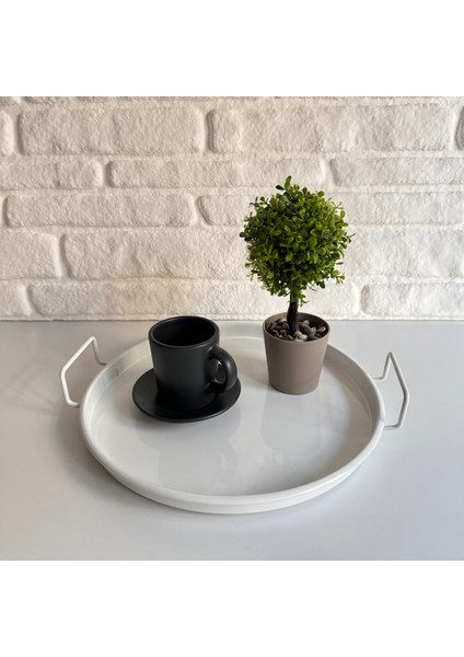 Mini Metal Beyaz Sunumluk Servis Tepsisi modelleri