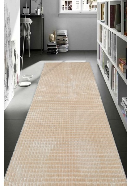 Yıkanabilir Kaymaz Taban Elit Post Peluş Bej Kesme Yolluk