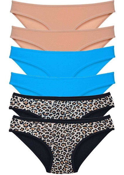 6 Adet Likralı Kadın Slip Külot Leopar Ten Mavi fiyatları