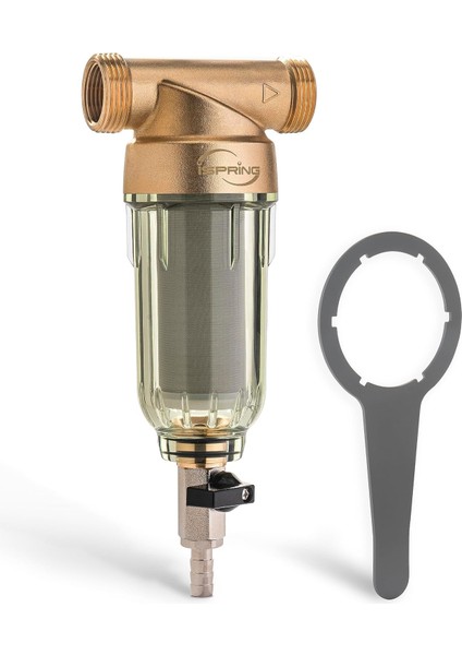 WSP-100 Yeniden Kullanılabilir Tüm Ev Döner Tortu Su Filtresi, 100 Mikron Yıkanabilir Ön Filtre Filtrasyonu, 1" Mnpt + 3/4" Fnpt, Pirinç