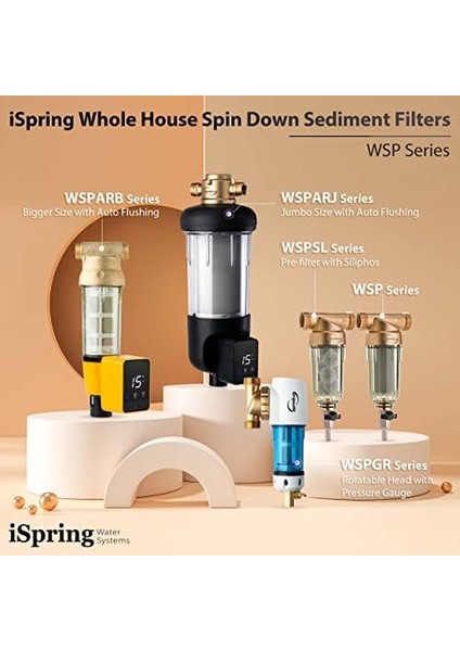 WSP-100 Yeniden Kullanılabilir Tüm Ev Döner Tortu Su Filtresi, 100 Mikron Yıkanabilir Ön Filtre Filtrasyonu, 1" Mnpt + 3/4" Fnpt, Pirinç modelleri