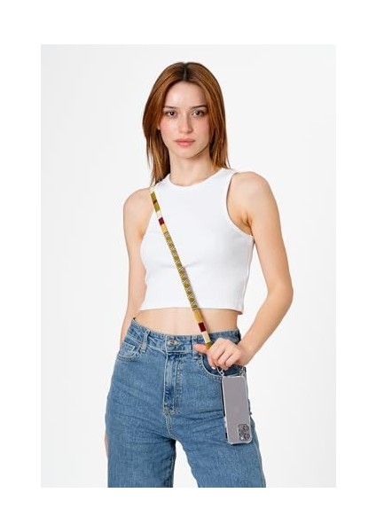 Mustard El Örgüsü Yassı Telefon ve Çanta Askısı modelleri