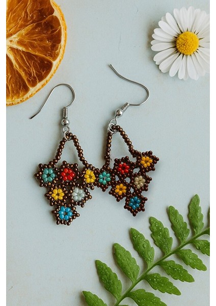 Bohem Tarz Renkli Çiçek Motifli Boncuk Küpe – El Yapımı fırsatları