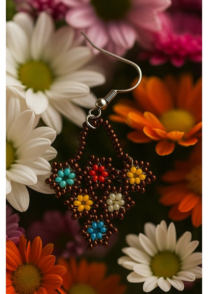Bohem Tarz Renkli Çiçek Motifli Boncuk Küpe – El Yapımı indirimleri
