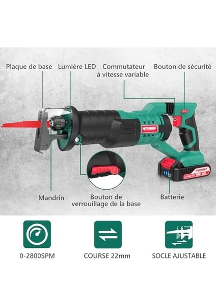For Lıfe Akülü Saber Testere, 18V Pil Pistonlu Testere, Akülü Elektrikli Testere, Ayarlanabilir Hızlar 0-2800RPM, 4 × Testere Bıçakları, 2AH Ile, 2 × Piller, Ahşap ve Metal Kesmek Için Ideal modelleri