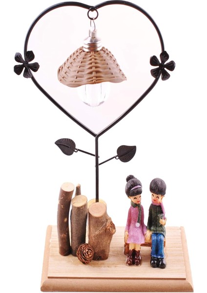 Oturan Romantik Çift Temalı Büyük Boy Masa Lambası Biblo