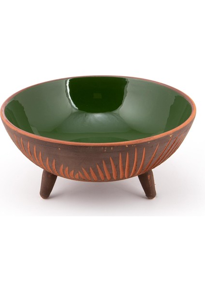 Sunum Kasesi, Seramik Ayaklı Sunum Kasesi, Servis Kasesi, Servis Tabağı, Kase, Tabak (Koyu Yeşil, 20 Cm)