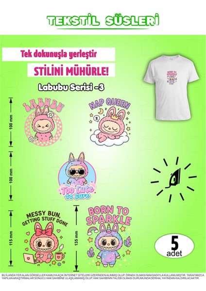 Ütü ile Yapışan Kıyafet Etiketi Labubu Serisi-3 5li Set