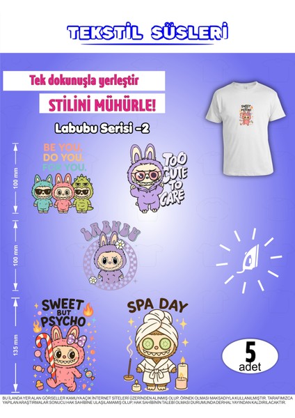 Ütü ile Yapışan Kıyafet Etiketi Labubu Serisi-2 5li Set
