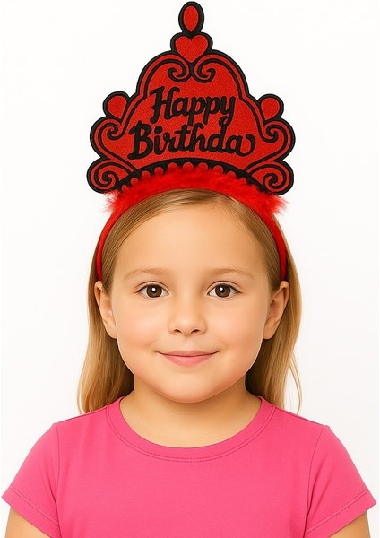 Kırmızı Happy Birthday Prenses Tacı – Doğum Günü Taç Aksesuarı (5067)