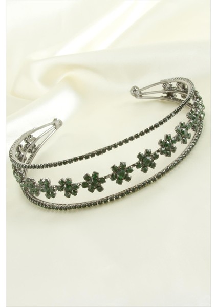 Çiçek Lüks Taşlı Gelin Tacı