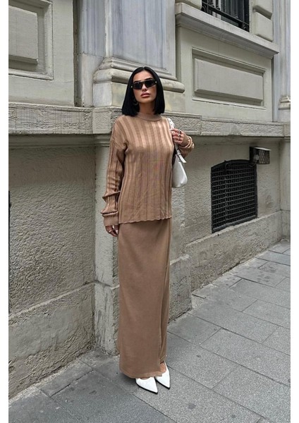 Darcy Etek Bluz Triko Takım -Camel