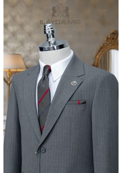 Özel Tasarım Italyan Kesim Blazer Erkek Çizgili Takım Elbise Gri fiyatları