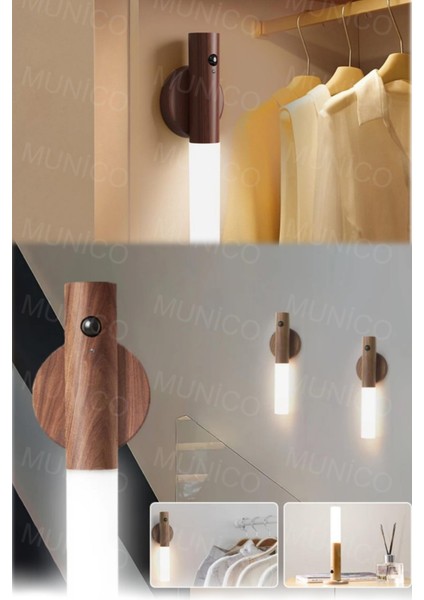 Bej LED USB Kablosuz Ahşap Sopa Gece Lambası Hareket Sensörlü, Koridor ve Dolap Işığı modelleri