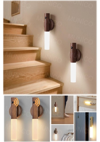 Bej LED USB Kablosuz Ahşap Sopa Gece Lambası Hareket Sensörlü, Koridor ve Dolap Işığı fırsatları