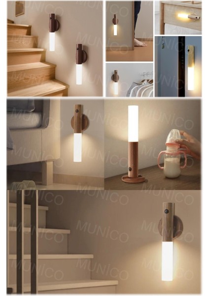 Bej LED USB Kablosuz Ahşap Sopa Gece Lambası Hareket Sensörlü, Koridor ve Dolap Işığı indirimleri