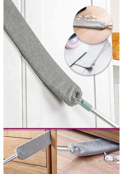 Pratik Mikrofiber Başlıklı Girintili Yüzey Dip Köşe Raf Temizleme Sihirli Toz Alma Fırçası
